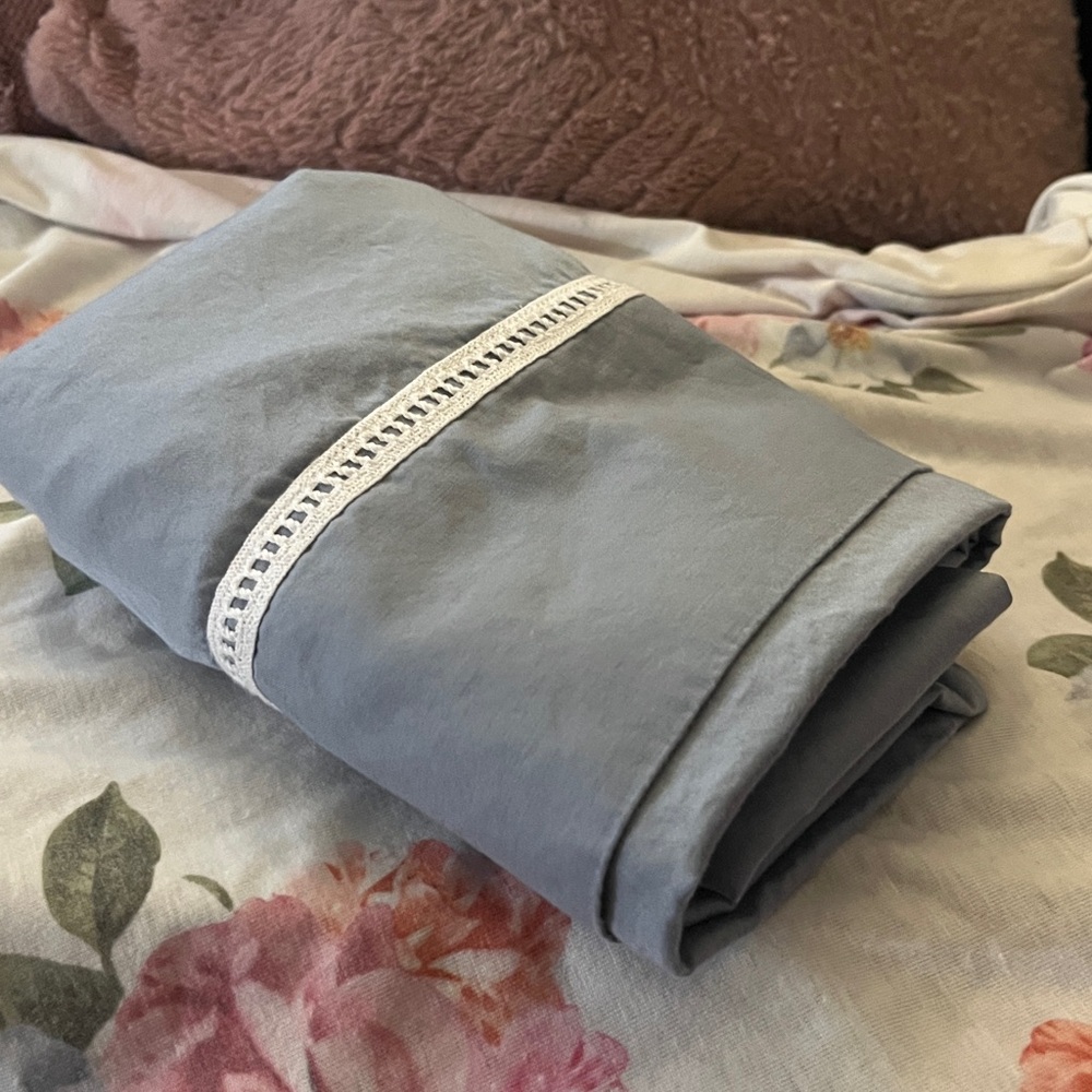 Sunflower~Pillowcase with White Trim~Slate Blue/Grey ~